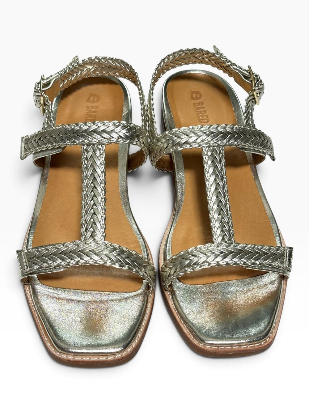 Bared Footwear Silver Metallic Braided Leather Sandals Size 40 10